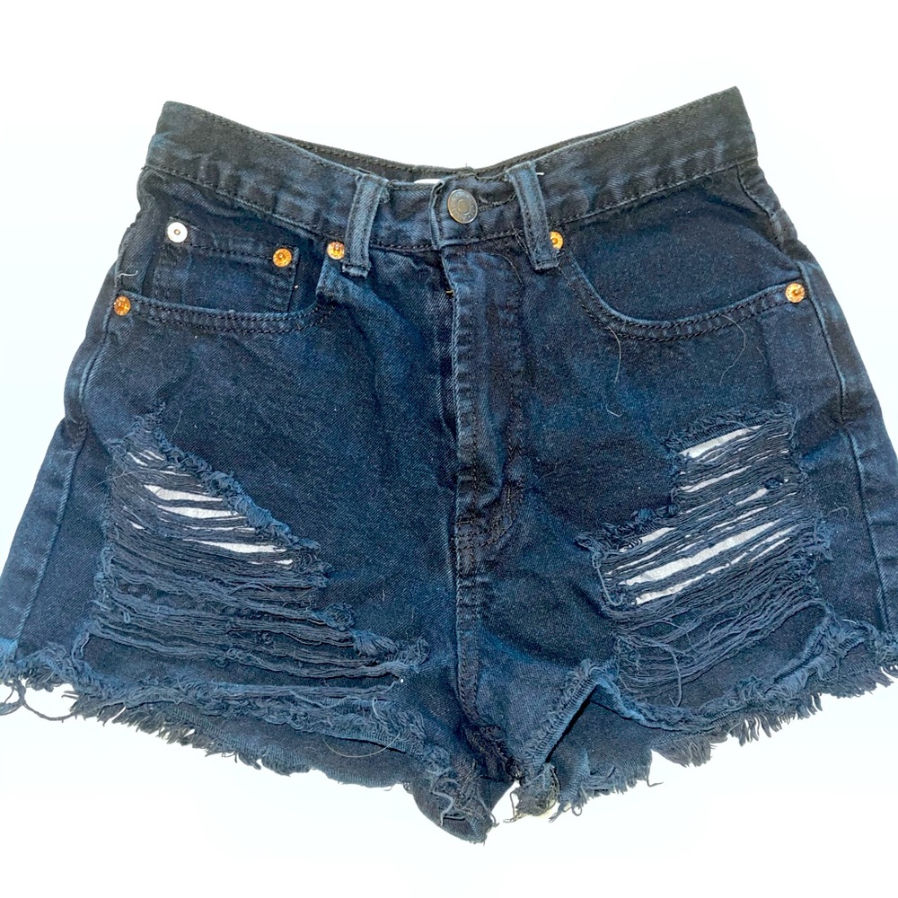 High rise black denim shorts
